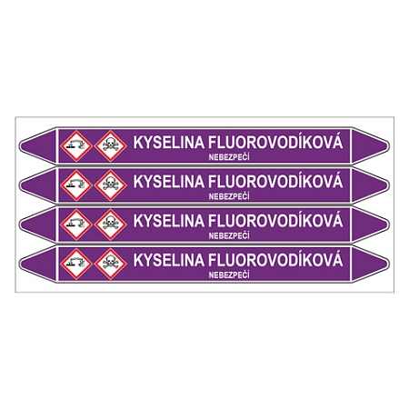 Značení potrubí, kyselina fluorovodíková,4 ks, 250 × 26 mm